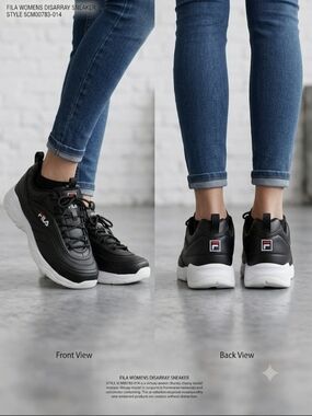 FILA Women's Disarray Black/White Chunky Sneakers Sz 8 Leather Upper